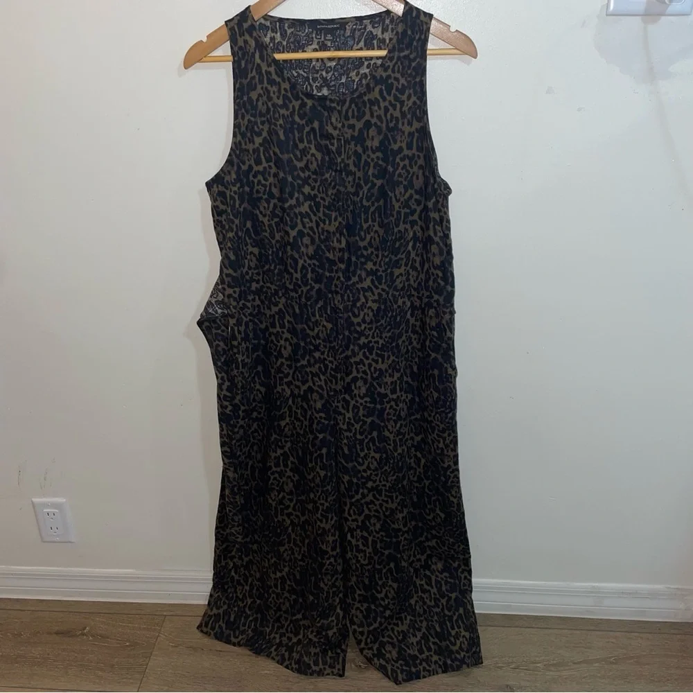 Banana Republic Leopard Linen Blend Wide Leg Cropped Jumpsuit Fall Size 10